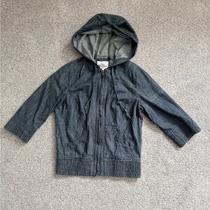 Urban Heritage Dark Blue Hooded Jean Jacket with 3/4 length Sleeves